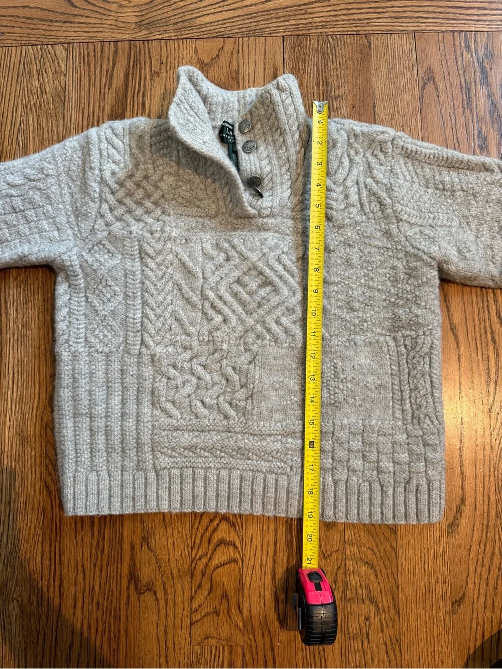 Youth Cable Knit Button-Neck Sweater - Light Gray